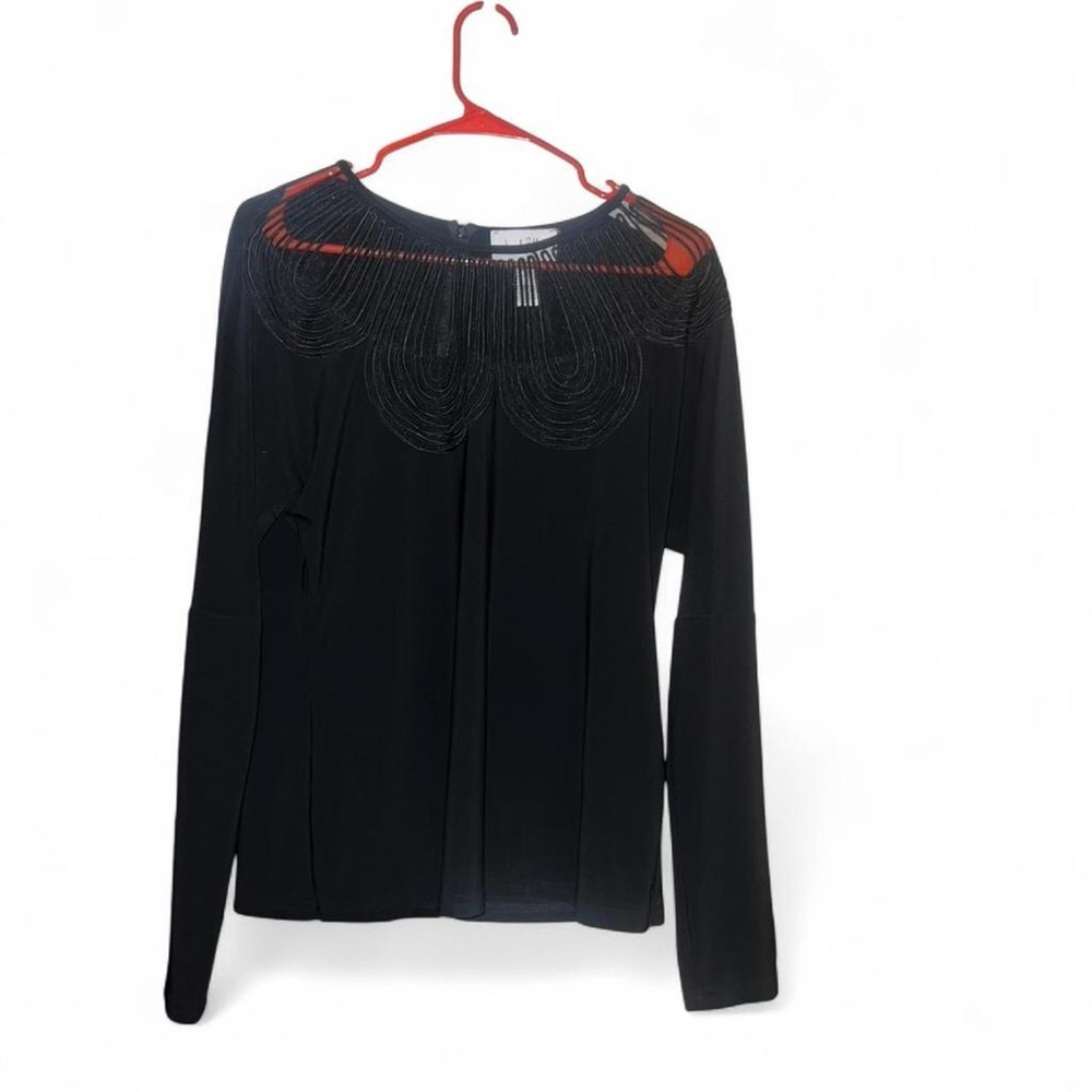 Joseph Ribkoff black long sleeve blouse with mesh and ruching details blouse